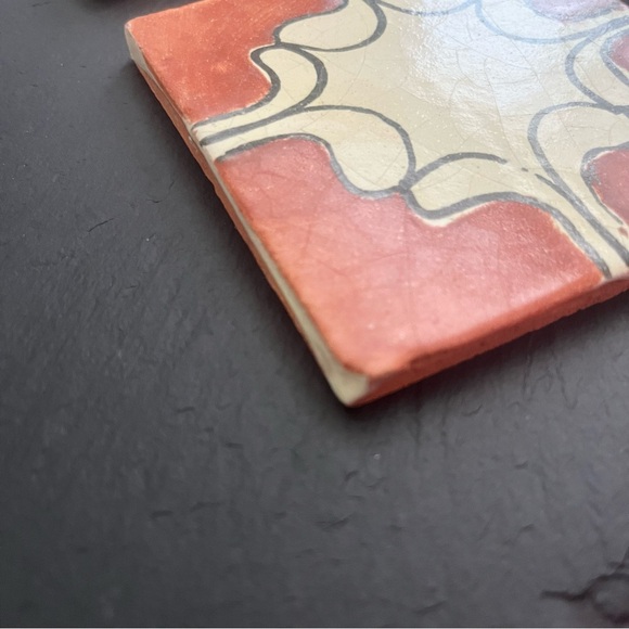 Mexican Hand Painted Terra-Cotta Talavera Vintage Tiles Set of 4 - Picture 9 of 14